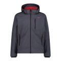 CMP Softshell jacket (windproof, water-repellent) with hood titanium grey/red Men